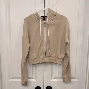 Forever 21 Tan Cropped Zip-Up Hoodie Size Medium